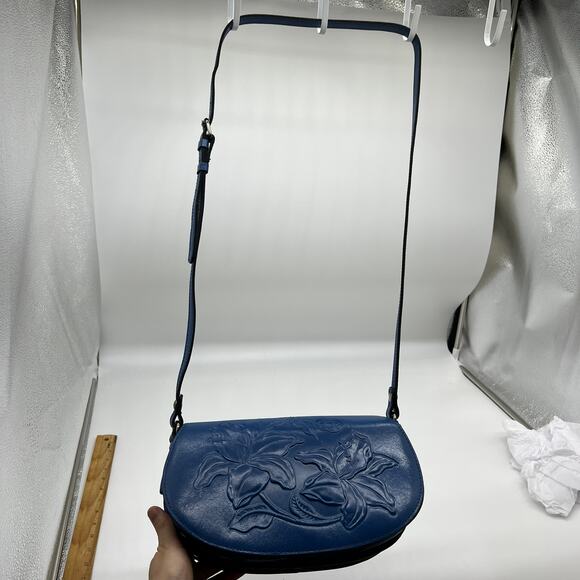 Patricia Nash Leather Lydie Crossbody Purse Sky Blue Tooled - Picture 1 of 16